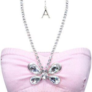 Like new AREA Bandeau Top in Light Pink knit crop top bra with diamond necklace
